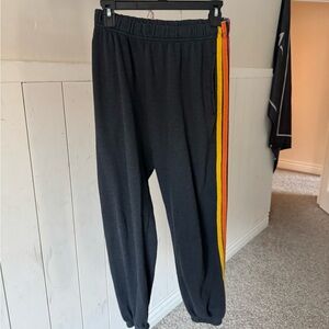 Aviator Nation Charcoal Joggers with Red and Yellow Stripes
